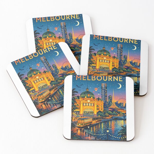 Item preview, Melbourne City View at Sunset with Flinders Street Station, Yarra River and Southbank in Victoria, Australia designed and sold by Aryabek.