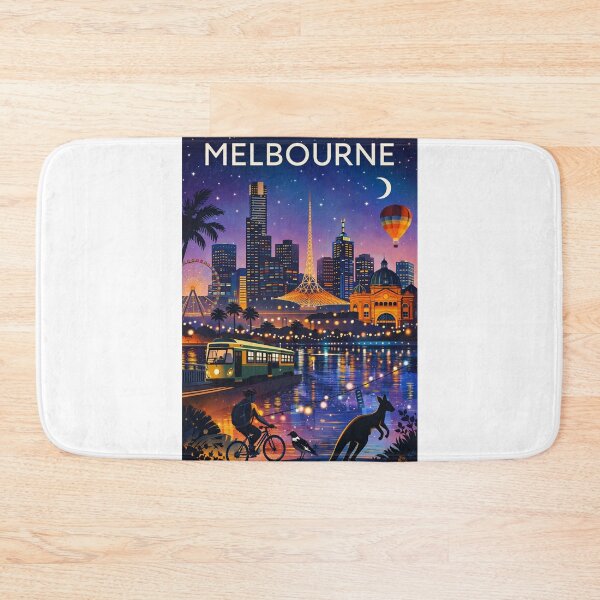Item preview, Melbourne Skyline at Dusk with Eureka Tower, Flinders Street Station, Trams and Yarra River in Victoria, Australia designed and sold by Aryabek.