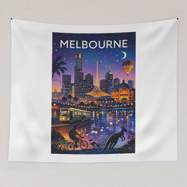 Item preview, Melbourne Skyline at Dusk with Eureka Tower, Flinders Street Station, Trams and Yarra River in Victoria, Australia designed and sold by Aryabek.