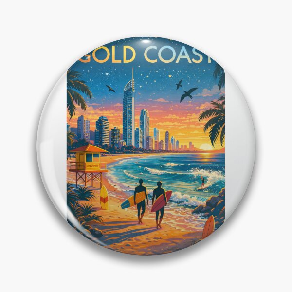 Item preview, Gold Coast Beach Sunset with Surfers, Skyscrapers, and Lifeguard Tower in Queensland, Australia designed and sold by Aryabek.