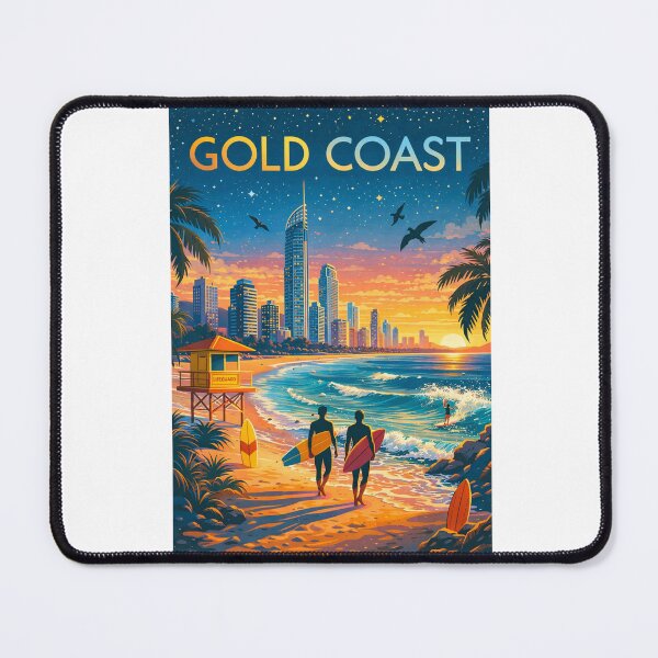 Item preview, Gold Coast Beach Sunset with Surfers, Skyscrapers, and Lifeguard Tower in Queensland, Australia designed and sold by Aryabek.