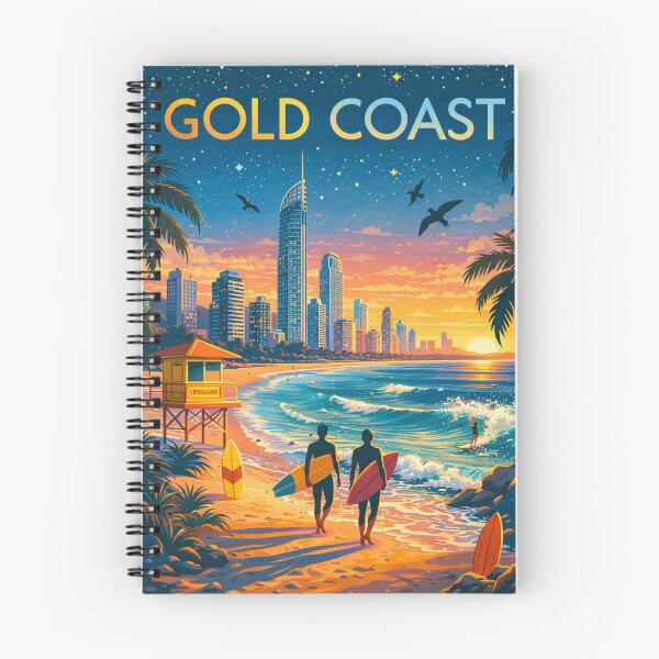 Item preview, Gold Coast Beach Sunset with Surfers, Skyscrapers, and Lifeguard Tower in Queensland, Australia designed and sold by Aryabek.