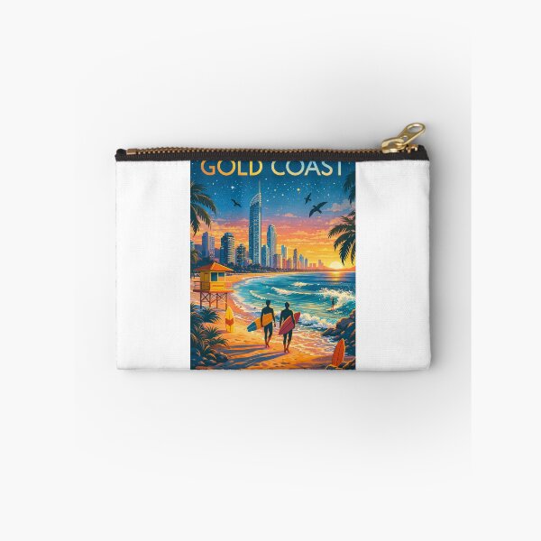 Item preview, Gold Coast Beach Sunset with Surfers, Skyscrapers, and Lifeguard Tower in Queensland, Australia designed and sold by Aryabek.