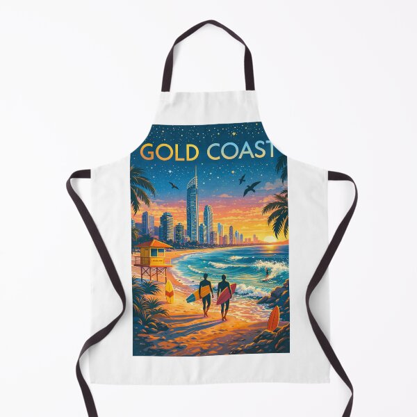Item preview, Gold Coast Beach Sunset with Surfers, Skyscrapers, and Lifeguard Tower in Queensland, Australia designed and sold by Aryabek.