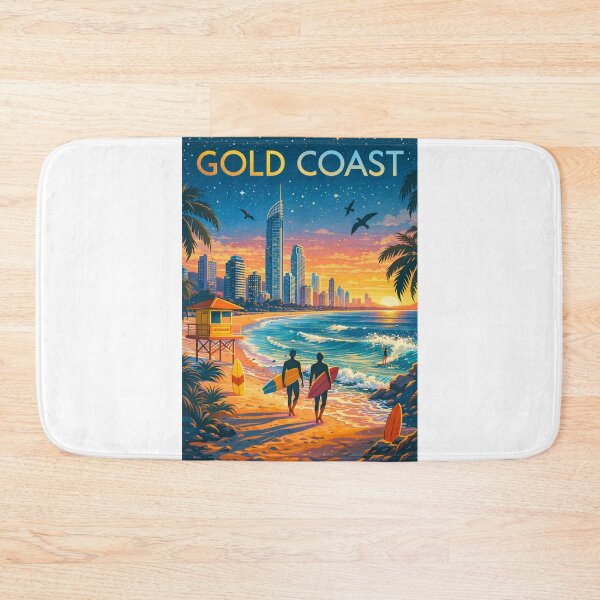 Item preview, Gold Coast Beach Sunset with Surfers, Skyscrapers, and Lifeguard Tower in Queensland, Australia designed and sold by Aryabek.