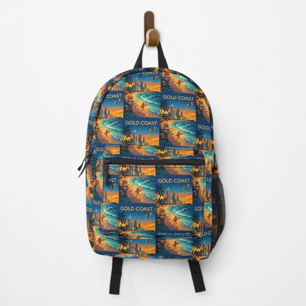 Item preview, Gold Coast Skyline and Beachfront with Surfers, Lifeguard Tower, and Hot Air Balloons at Sunrise in Queensland, Australia designed and sold by Aryabek.