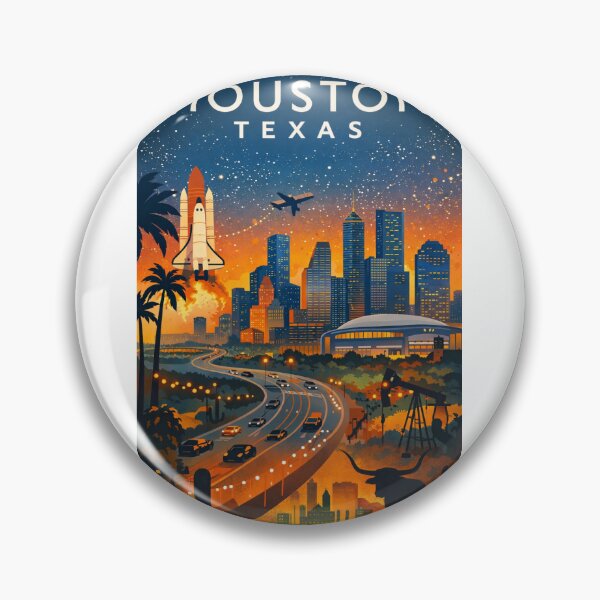Item preview, Houston Texas Skyline at Sunset with Space Shuttle, Stadium, Oil Rig and Freeway in United States designed and sold by Aryabek.