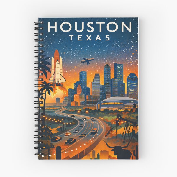 Item preview, Houston Texas Skyline at Sunset with Space Shuttle, Stadium, Oil Rig and Freeway in United States designed and sold by Aryabek.