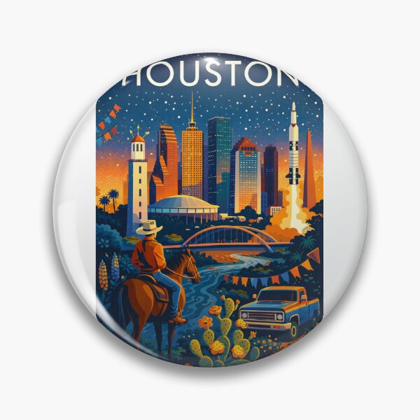 Item preview, Houston Cityscape with Horse Rider, Rockets, Skyline and Bayou Bridge in Texas, United States designed and sold by Aryabek.