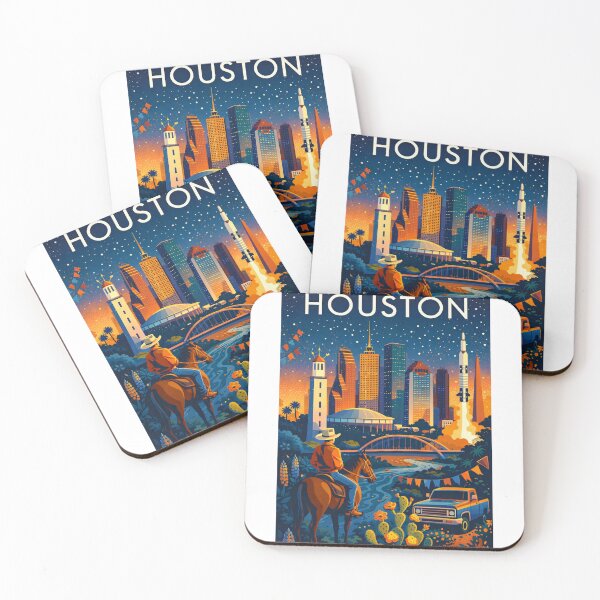 Item preview, Houston Cityscape with Horse Rider, Rockets, Skyline and Bayou Bridge in Texas, United States designed and sold by Aryabek.