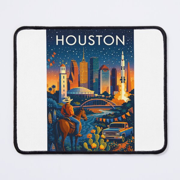 Item preview, Houston Cityscape with Horse Rider, Rockets, Skyline and Bayou Bridge in Texas, United States designed and sold by Aryabek.