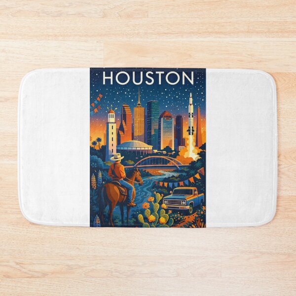 Item preview, Houston Cityscape with Horse Rider, Rockets, Skyline and Bayou Bridge in Texas, United States designed and sold by Aryabek.