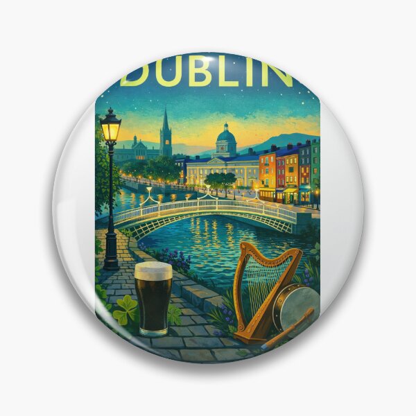 Item preview, Dublin Riverfront Night View with Ha'penny Bridge, Georgian Buildings, and Custom House in Ireland designed and sold by Aryabek.