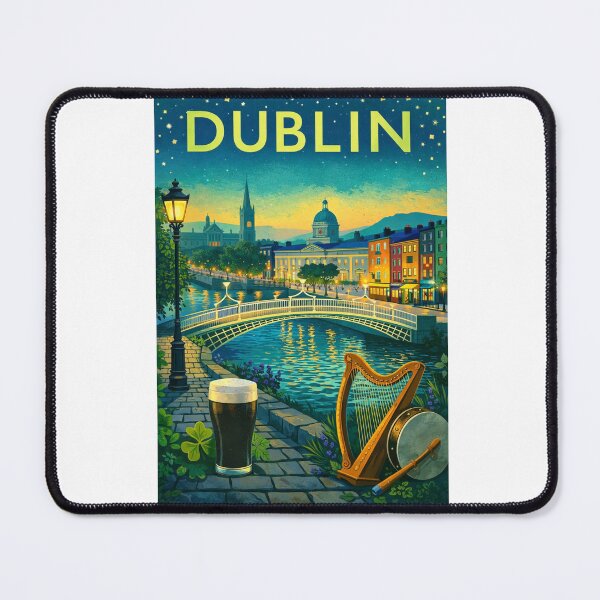 Item preview, Dublin Riverfront Night View with Ha'penny Bridge, Georgian Buildings, and Custom House in Ireland designed and sold by Aryabek.