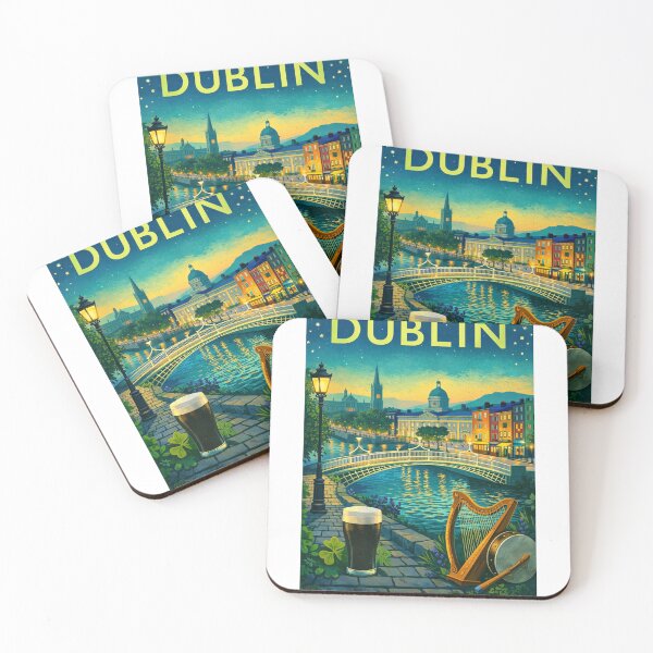 Item preview, Dublin Riverfront Night View with Ha'penny Bridge, Georgian Buildings, and Custom House in Ireland designed and sold by Aryabek.