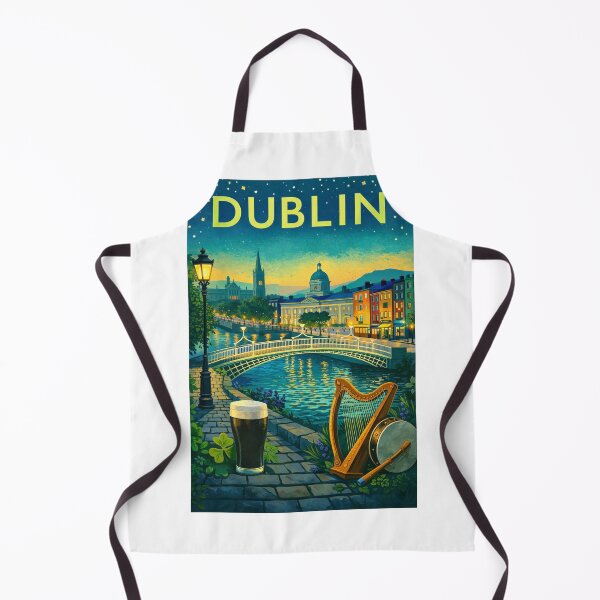Item preview, Dublin Riverfront Night View with Ha'penny Bridge, Georgian Buildings, and Custom House in Ireland designed and sold by Aryabek.