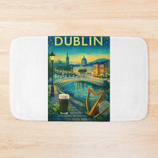 Item preview, Dublin Riverfront Night View with Ha'penny Bridge, Georgian Buildings, and Custom House in Ireland designed and sold by Aryabek.