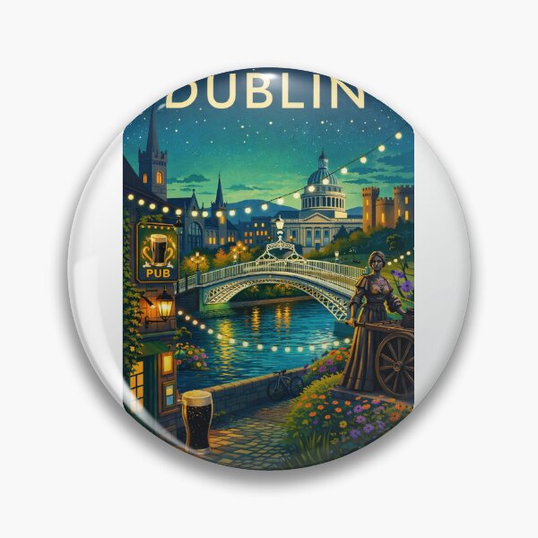Item preview, Dublin Night Scene with Ha'penny Bridge, Custom House, and Pub Lanterns in Ireland designed and sold by Aryabek.
