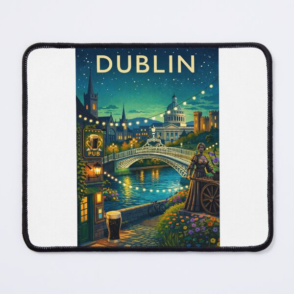 Item preview, Dublin Night Scene with Ha'penny Bridge, Custom House, and Pub Lanterns in Ireland designed and sold by Aryabek.