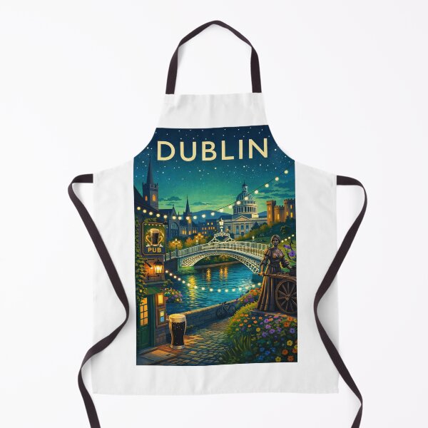 Item preview, Dublin Night Scene with Ha'penny Bridge, Custom House, and Pub Lanterns in Ireland designed and sold by Aryabek.
