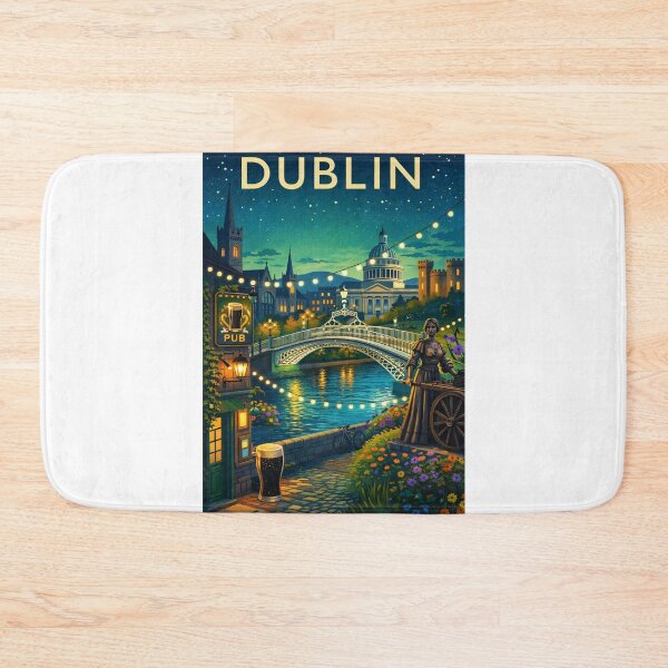 Item preview, Dublin Night Scene with Ha'penny Bridge, Custom House, and Pub Lanterns in Ireland designed and sold by Aryabek.