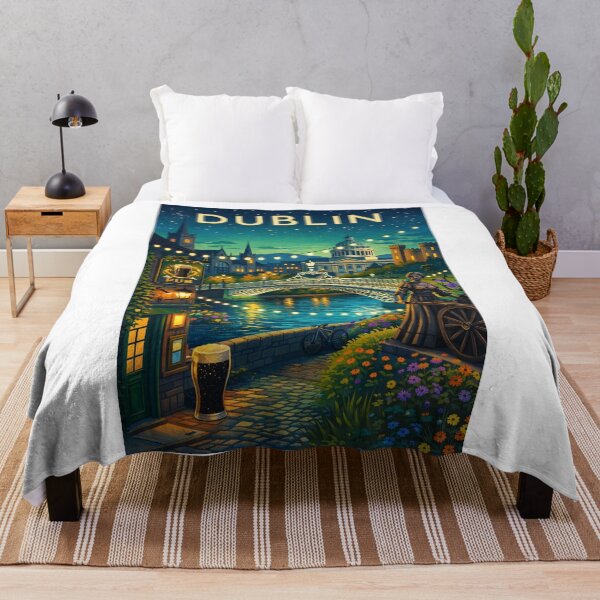 Item preview, Dublin Night Scene with Ha'penny Bridge, Custom House, and Pub Lanterns in Ireland designed and sold by Aryabek.