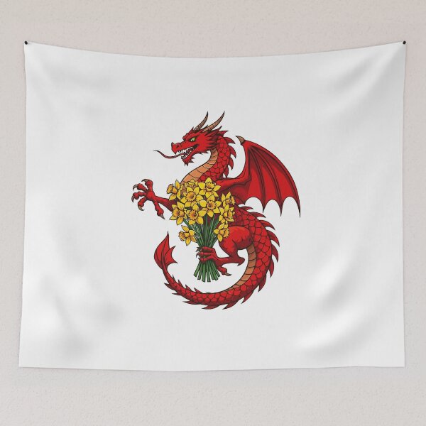 Item preview, Red Dragon Holding A Bouquet Of Daffodils  designed and sold by taiche.
