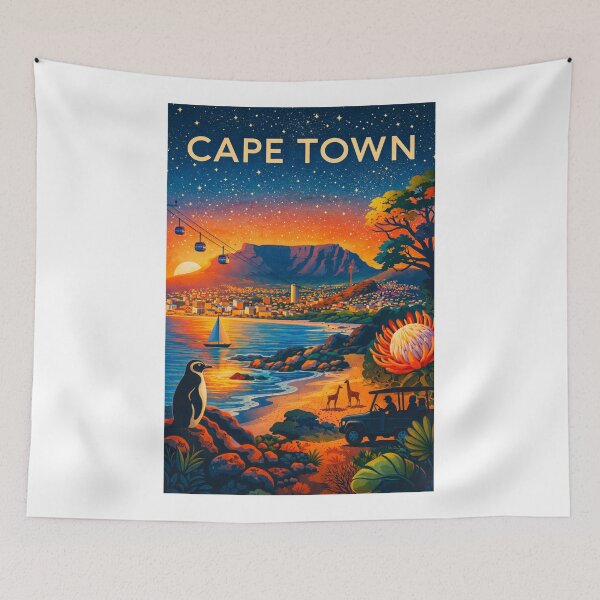 Item preview, Cape Town Coastal View at Dusk with Table Mountain, Signal Hill, Penguins and Safari in South Africa designed and sold by Aryabek.