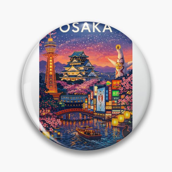 Item preview, Osaka Nightscape with Osaka Castle, Tsutenkaku Tower, Dotonbori and Cherry Blossoms in Japan designed and sold by Aryabek.