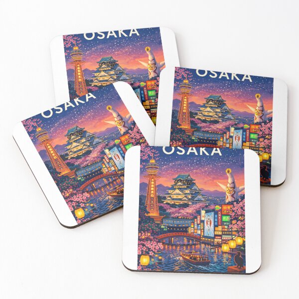 Item preview, Osaka Nightscape with Osaka Castle, Tsutenkaku Tower, Dotonbori and Cherry Blossoms in Japan designed and sold by Aryabek.
