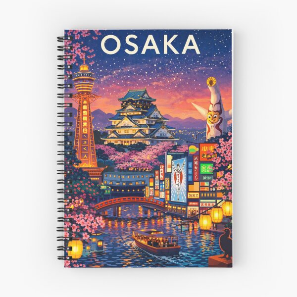 Item preview, Osaka Nightscape with Osaka Castle, Tsutenkaku Tower, Dotonbori and Cherry Blossoms in Japan designed and sold by Aryabek.