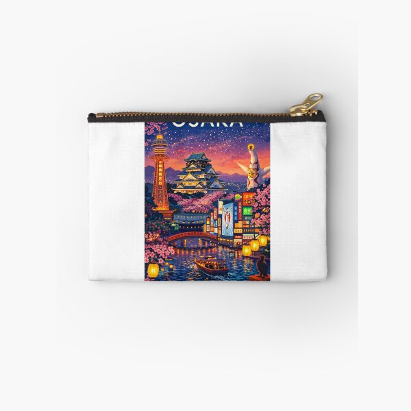 Item preview, Osaka Nightscape with Osaka Castle, Tsutenkaku Tower, Dotonbori and Cherry Blossoms in Japan designed and sold by Aryabek.