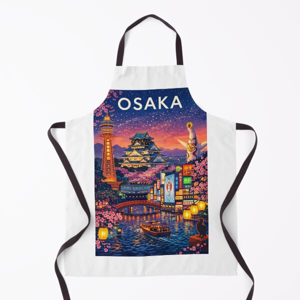 Item preview, Osaka Nightscape with Osaka Castle, Tsutenkaku Tower, Dotonbori and Cherry Blossoms in Japan designed and sold by Aryabek.