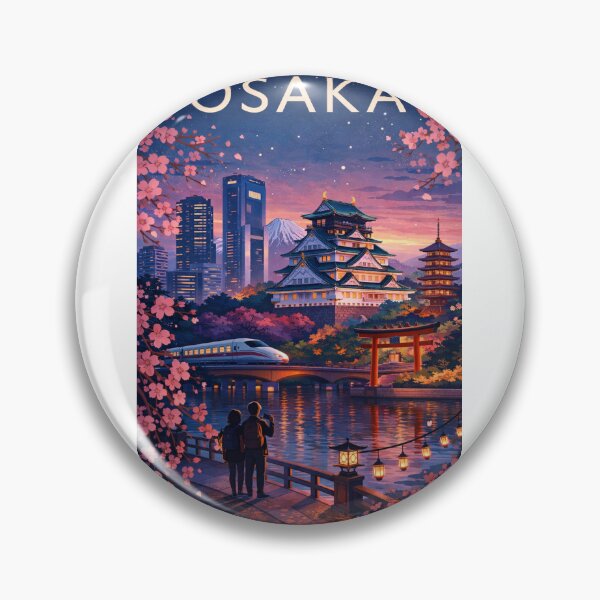 Item preview, Osaka Evening View with Osaka Castle, Cherry Blossoms, Shinkansen and Mount Fuji in Japan designed and sold by Aryabek.
