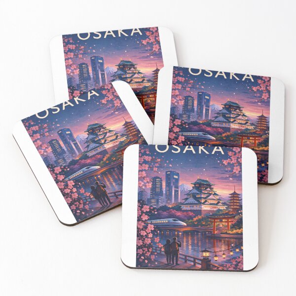 Item preview, Osaka Evening View with Osaka Castle, Cherry Blossoms, Shinkansen and Mount Fuji in Japan designed and sold by Aryabek.