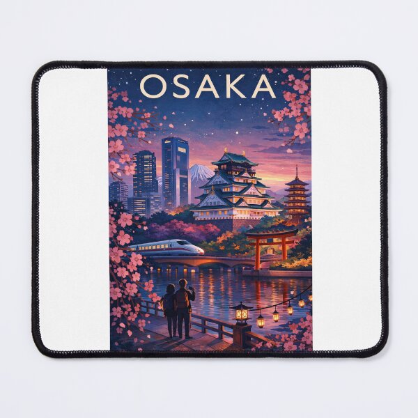 Item preview, Osaka Evening View with Osaka Castle, Cherry Blossoms, Shinkansen and Mount Fuji in Japan designed and sold by Aryabek.