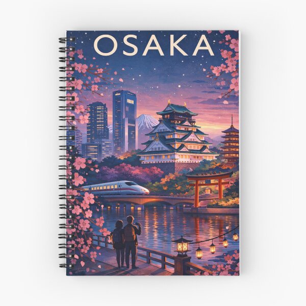 Item preview, Osaka Evening View with Osaka Castle, Cherry Blossoms, Shinkansen and Mount Fuji in Japan designed and sold by Aryabek.
