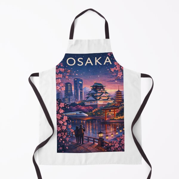 Item preview, Osaka Evening View with Osaka Castle, Cherry Blossoms, Shinkansen and Mount Fuji in Japan designed and sold by Aryabek.
