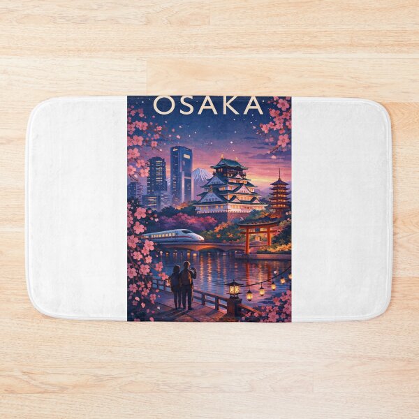Item preview, Osaka Evening View with Osaka Castle, Cherry Blossoms, Shinkansen and Mount Fuji in Japan designed and sold by Aryabek.