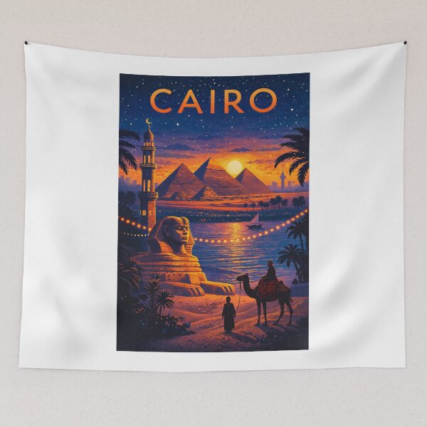 Item preview, Cairo Sunset with Pyramids of Giza, Sphinx, Minarets and Nile River in Egypt designed and sold by Aryabek.