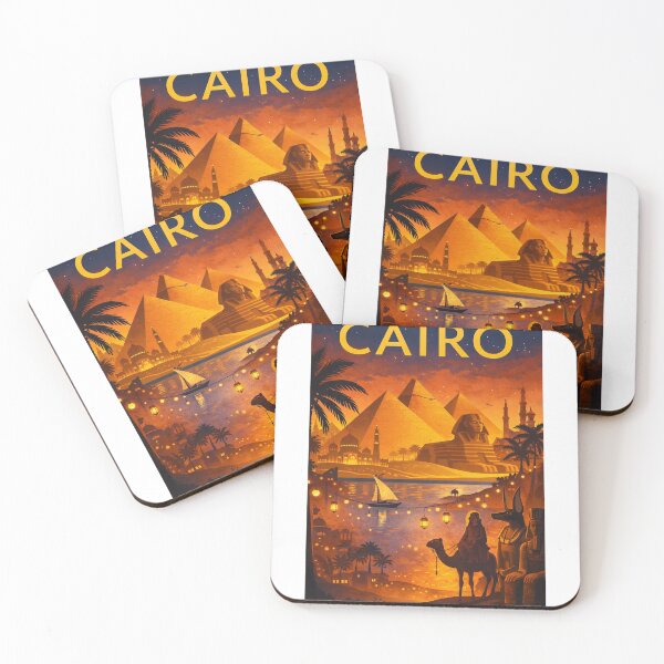 Item preview, Cairo Nightscape with Pyramids of Giza, Great Sphinx, Felucca and Ancient Temples in Egypt designed and sold by Aryabek.