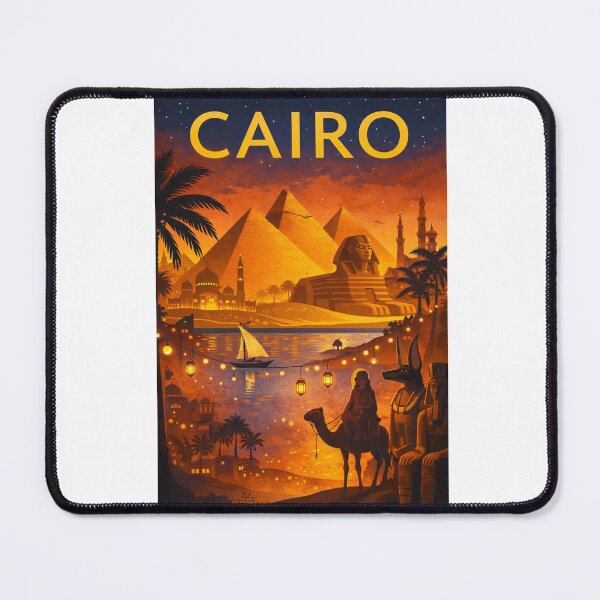 Item preview, Cairo Nightscape with Pyramids of Giza, Great Sphinx, Felucca and Ancient Temples in Egypt designed and sold by Aryabek.