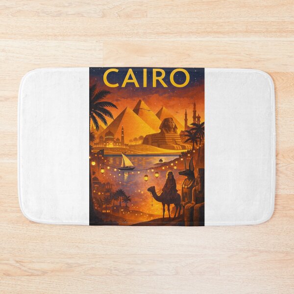 Item preview, Cairo Nightscape with Pyramids of Giza, Great Sphinx, Felucca and Ancient Temples in Egypt designed and sold by Aryabek.