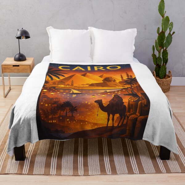 Item preview, Cairo Nightscape with Pyramids of Giza, Great Sphinx, Felucca and Ancient Temples in Egypt designed and sold by Aryabek.