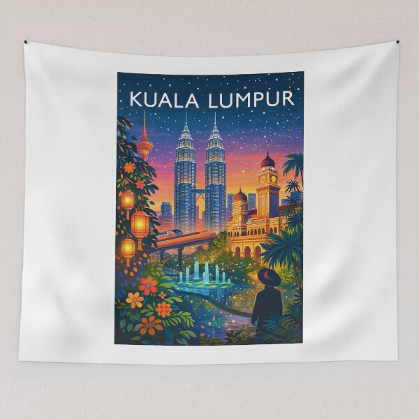 Item preview, Kuala Lumpur Skyline at Twilight with Petronas Towers, KL Tower, Sultan Abdul Samad Building and Lanterns in Malaysia designed and sold by Aryabek.