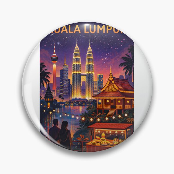 Item preview, Kuala Lumpur Night View with Petronas Towers, KL Tower, Kampung House and Street Food Stall in Malaysia designed and sold by Aryabek.
