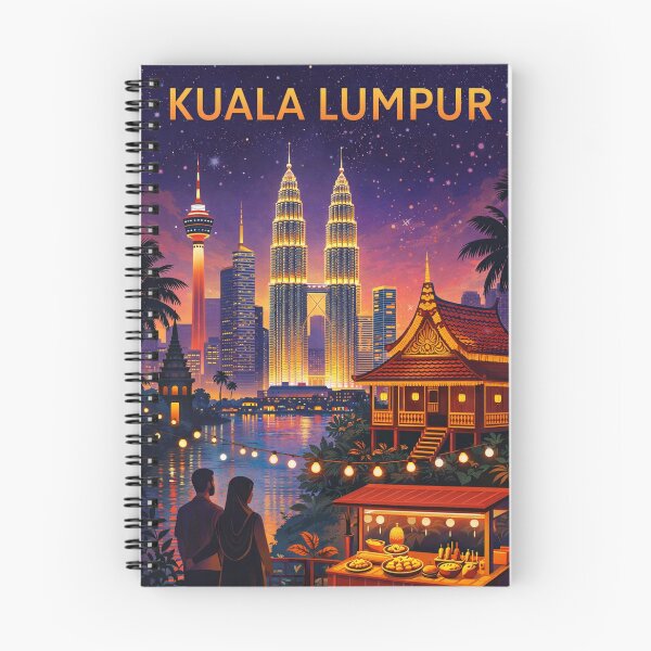 Item preview, Kuala Lumpur Night View with Petronas Towers, KL Tower, Kampung House and Street Food Stall in Malaysia designed and sold by Aryabek.
