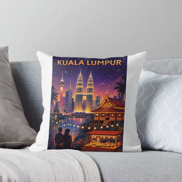 Item preview, Kuala Lumpur Night View with Petronas Towers, KL Tower, Kampung House and Street Food Stall in Malaysia designed and sold by Aryabek.