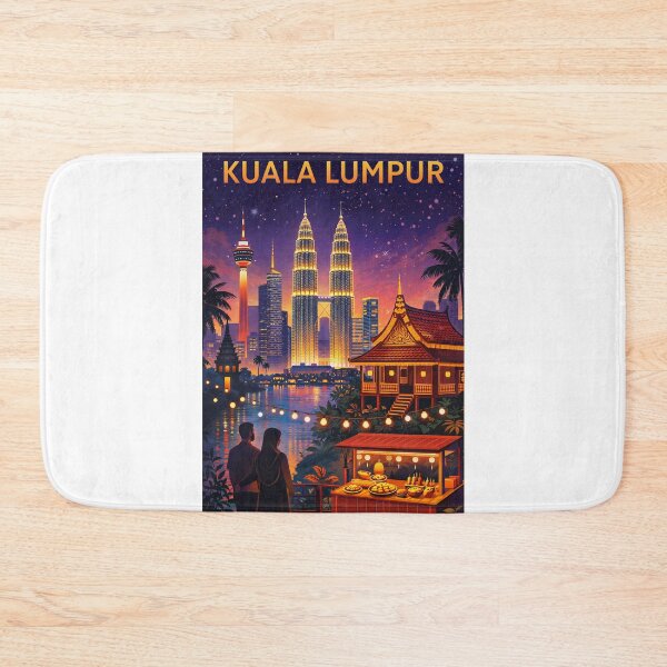 Item preview, Kuala Lumpur Night View with Petronas Towers, KL Tower, Kampung House and Street Food Stall in Malaysia designed and sold by Aryabek.