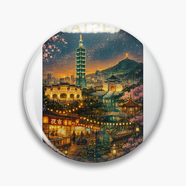 Item preview, Taipei Skyline at Night with Taipei 101, Chiang Kai-shek Memorial Hall, and Shilin Night Market in Taiwan designed and sold by Aryabek.